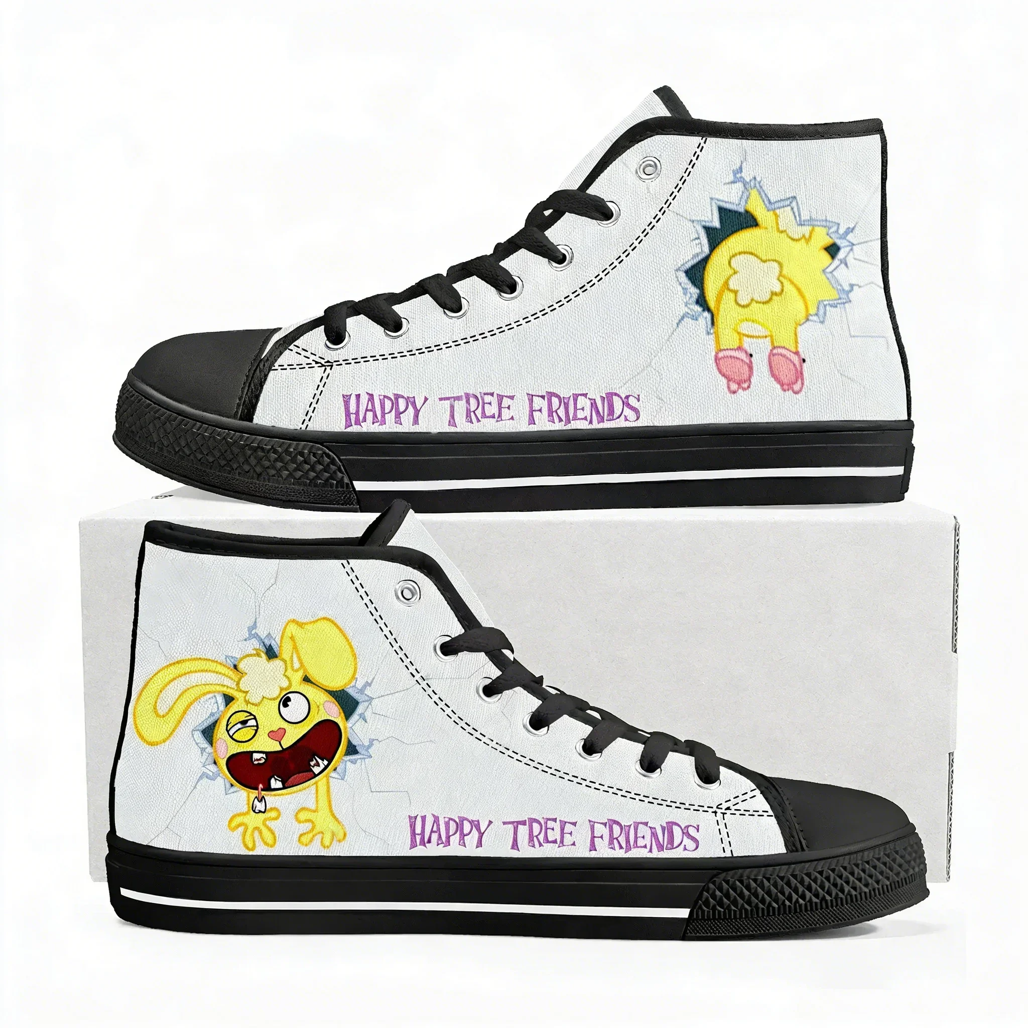 

Кроссовки Happy Tree Friends High Top для мужчин и женщин, высококачественные кеды из канваса, повседневная обувь с мультяшным дизайном, изготовленная на заказ