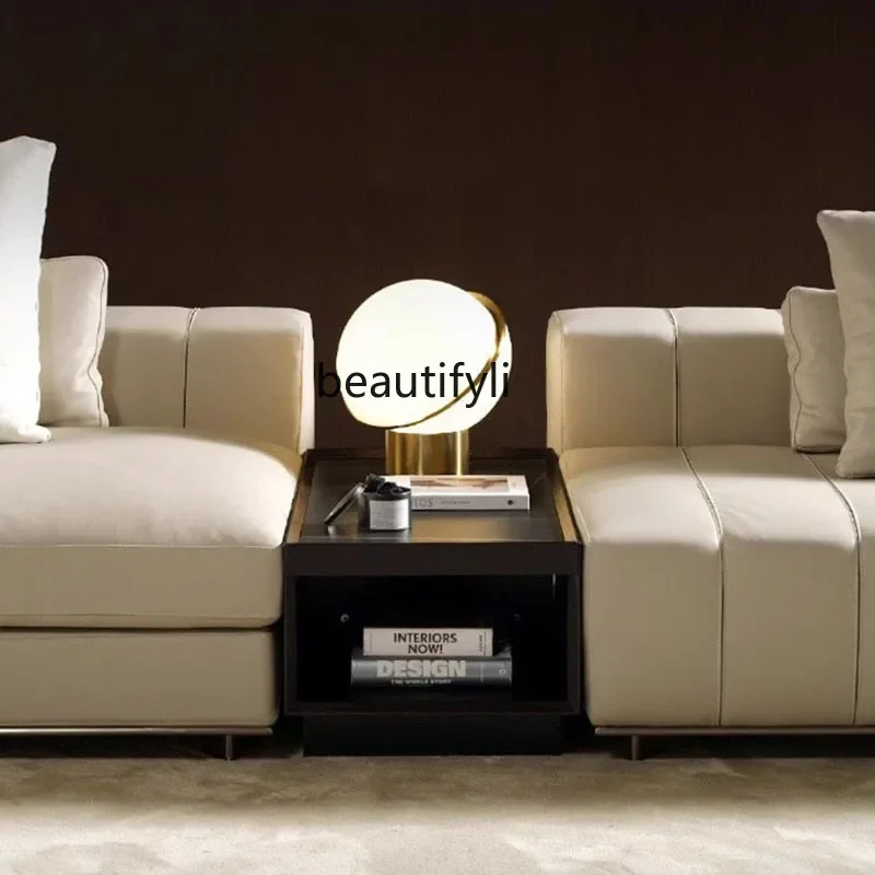 

Living room sofa side cabinet Solid wood minimalist middle crevice cabinet edge corner light luxury rock slab armrest cabinet