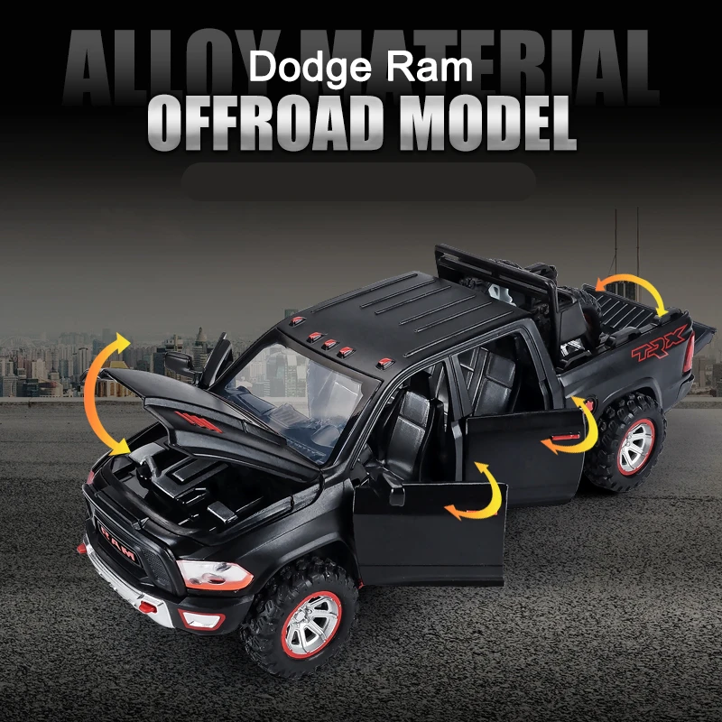 1:32 RAM TRX Pickup Truck Alloy Model with Sound Light & Spring-Back Action Toy for Adventurous Play
