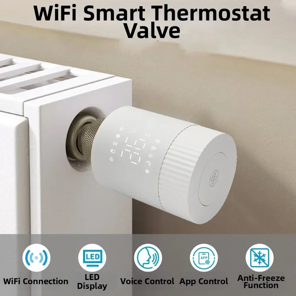 Smart For WiFi For Zigbee TRV Radiator Thermostat Valve With Voice Control And Programmable Scheduling M30x1.5mm Connector