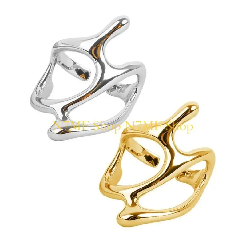 N7MF Gold Silver Color Trend Vintage Elegant Irregular Hollow Branch Adjustable