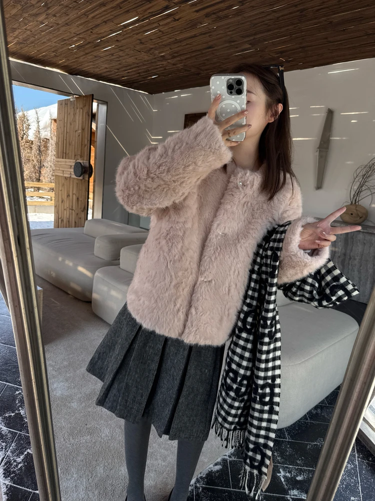 

Мягкий и уютный кардиган Iouiou из искусственного меха ягненка, светло-розовый, осенне-зимний, для девочек, утепленный, 100% полиэстер