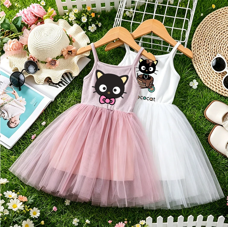 

Sanrio Chococat Girl Spaghetti Strap Dress Baby Cartoon Cute Frock Kid Clothes Summer Fashion Dress Princess Skirt Birthday Gift