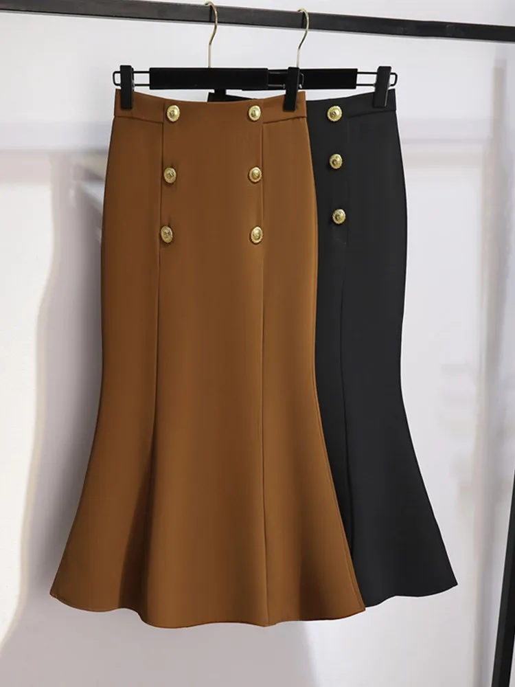 

Korean Fashion High Waist Office Lady OL Skirts Women Elegant Breasted Stretch Wrap Hip Mermaid Skirts Faldas Mujer Moda 2023