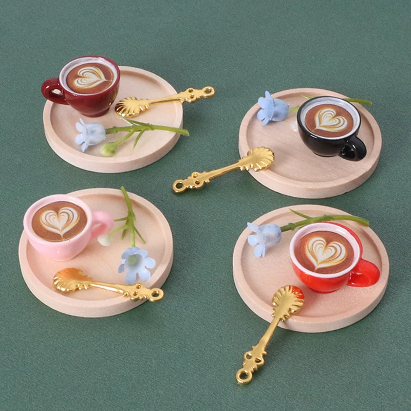 1set Miniatur Simulation Puppenhaus Kaffee Tasse Mit Untertasse Löffel Küche Geschirr Für Puppe Zubehör Spielzeug