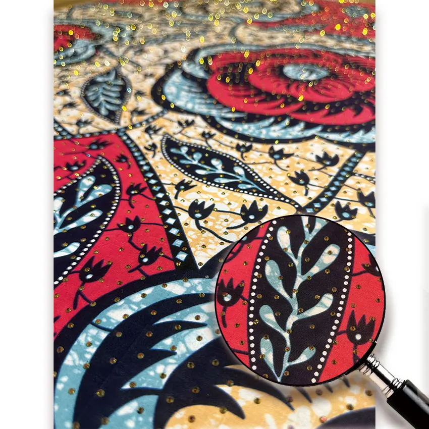 

2025 африканская восковая ткань со стразами и принтом, высокое качество, полная восковая ткань Pagne со стразами, 6 ярдов для платья Y5-717-4