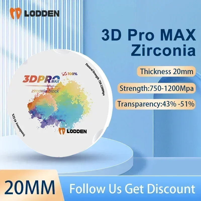 

20MM 3D PRO MAX Dental Multilayer Zirconia Block Vita16 Color Dental Lab Denture Dentist Material for CAD CAM 98mm Open System