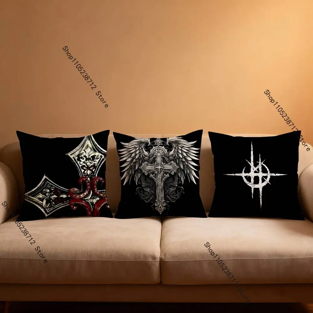 Cyber Sigil Cross Goth Pillow Covers Cartoon Sofa Decorative Home Double-sided Printing Short Plush Cute Cushion Cover
