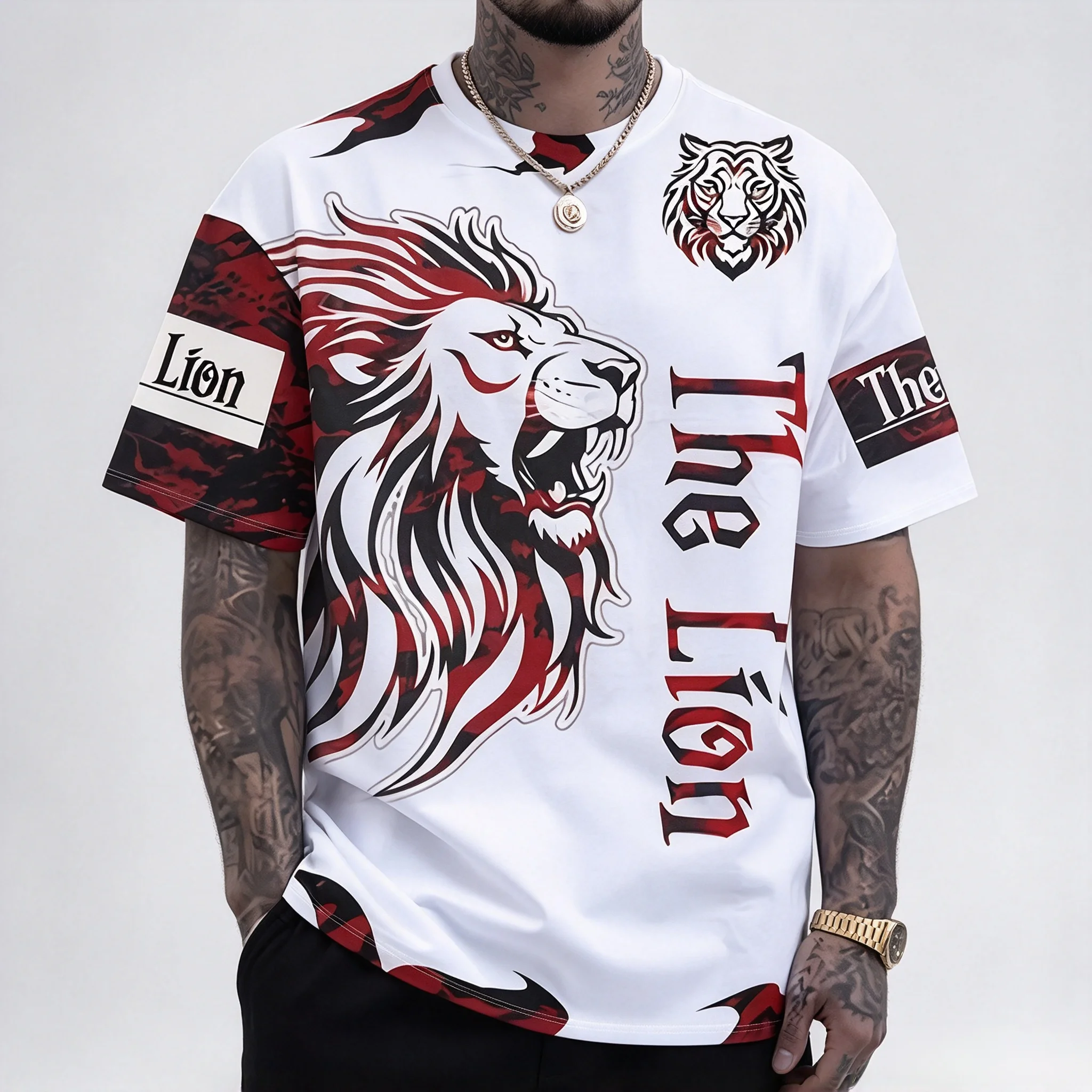Men's  T Shirt The Lion Tiger Graphic Tees Summer O-neck Short Sleeve Tops Fashion 3D Print Polyester Hip Hop Streetwear