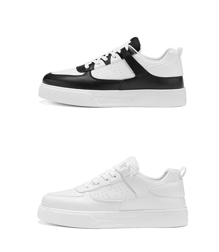 Herren Casual Skate-Schuhe Schwarz-Weiß Farbblock Atmungsaktive Niedrige Plateau-Sneaker – Detail 1