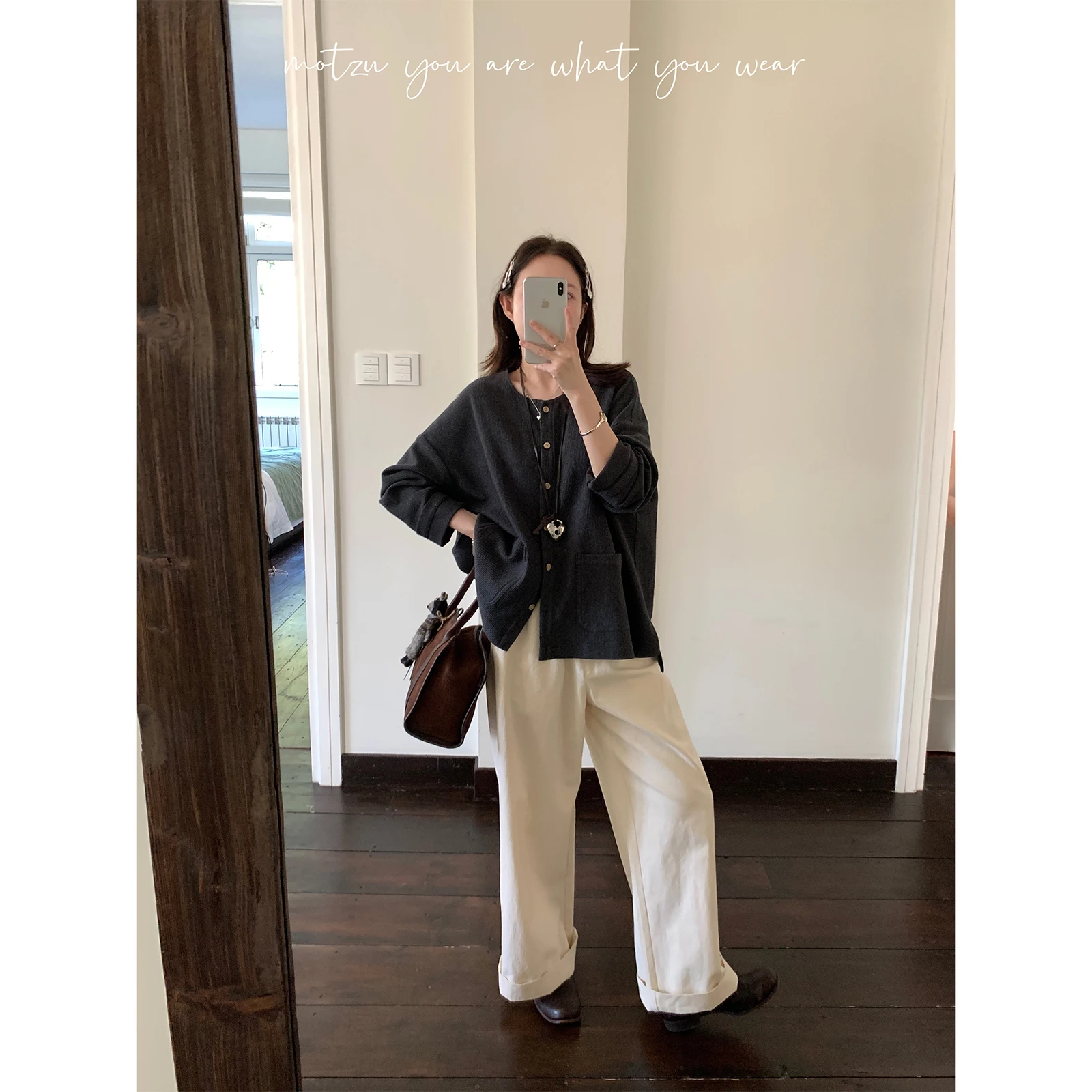 

Женский кардиган Motzu Slimming Deep Ey Open, свободный крой, с длинными рукавами, в японском стиле