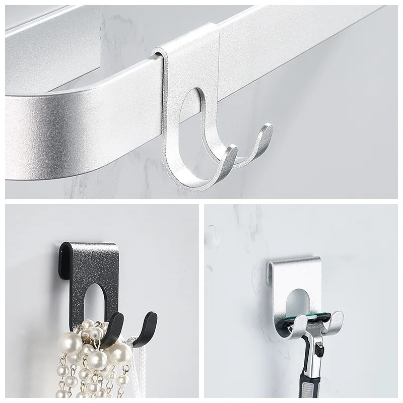 1/3pcs Aluminum Hook Shower Glass Door Hook Free Hole Towel Rack Hanger Key Organizer Bathroom plug Shaver Storage Holder Hook