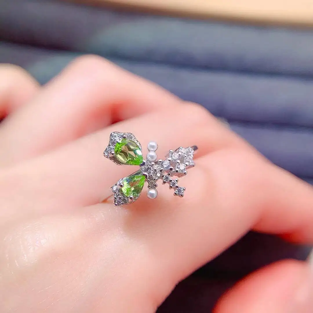 KJJEAXCMY New Jewelry Natural Women's Peridot Ring 925 silver inlay Colorful and splendid High clarity supports detection