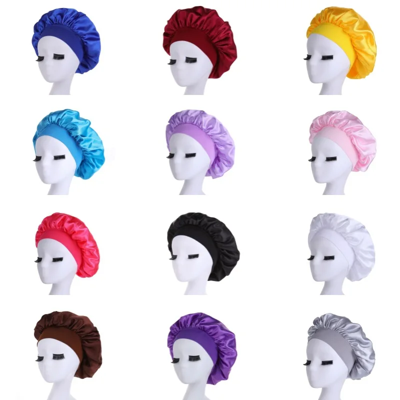 Amazon Hot Selling Wide-brimmed High Stretch Color Ding Nightcap Women's Beauty Salon Hair Care Hat Moon Chemotherapy Hat