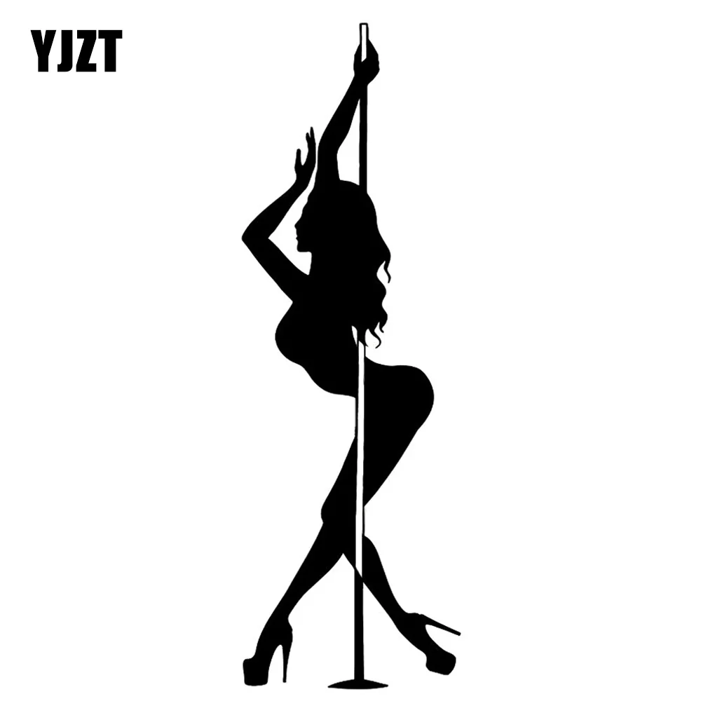 YJZT 5.8CMX17.9CM Pole Dance Stripper Sexy Hot Girl Vinyl Car Stickers Black/Silver