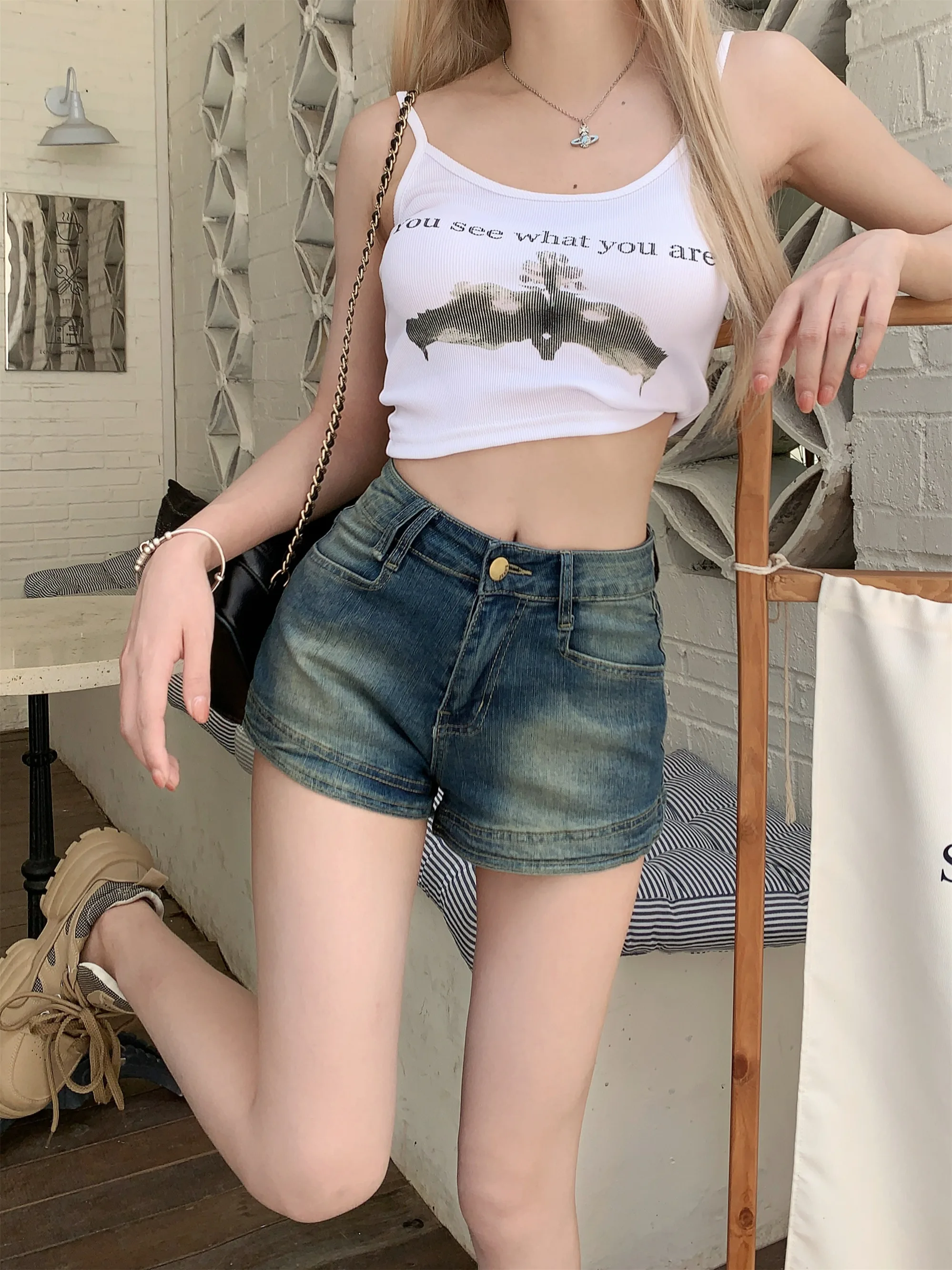 

Американские джинсовые брюки трапециевидной формы с высокой талией, женские модные прямые брюки с вырезом, облегающие джинсы с контролем живота