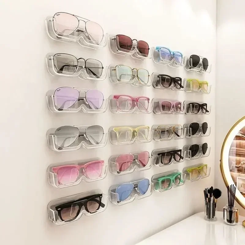 

Punch-free Holder Wardrobe Decoration Wall Mounted Glass Showcase Home Tidying Sun-glasses Display Portable Eyewear Storage Box