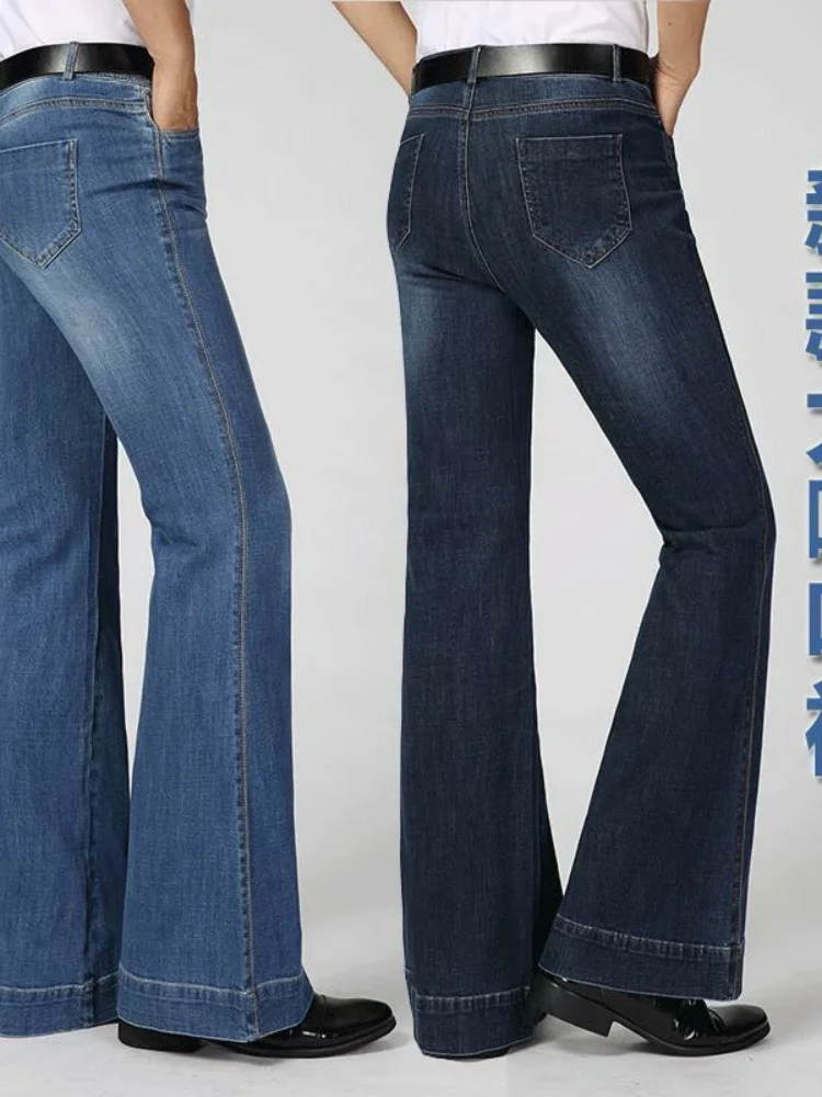 

Летние мужские джинсы-клеш из хлопка стрейч, приталенные, со средней посадкой, широкие штанины, свободные брюки, американский стиль