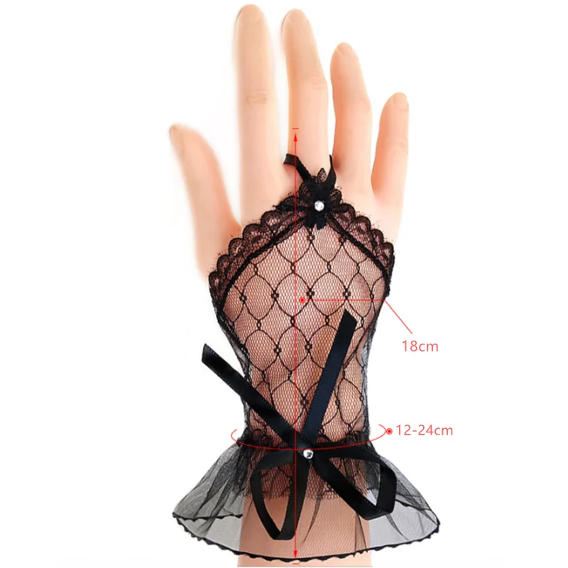 Lolita Style Fishnet Fingerless Gloves For Girls Black Lace Wrist Cuff Hand Sleeve Punk Short Gloves Bridal Wedding Mesh Gloves