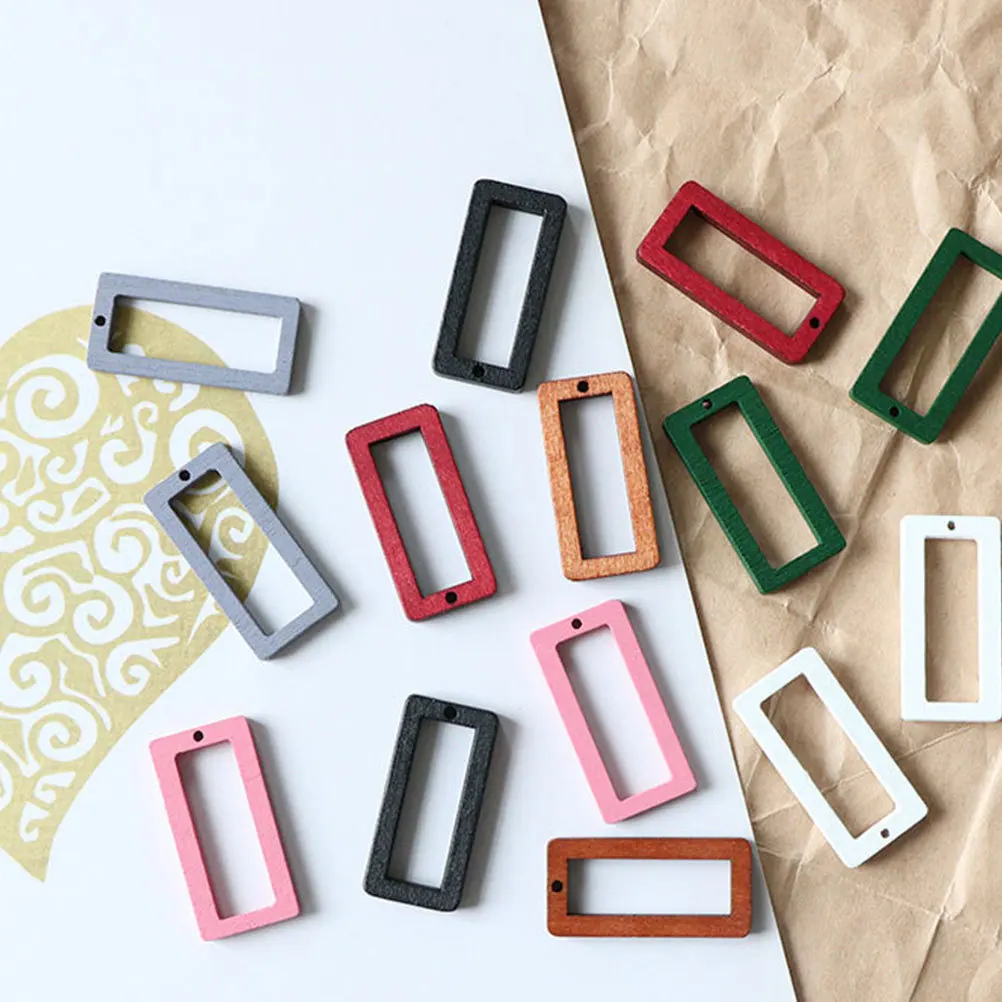 50pcs Wooden Earring Pendants Pre-Drilled Hollow Geometric Diy Drop Accessories For Jewelry Making Craft Wooden Pendant Charm