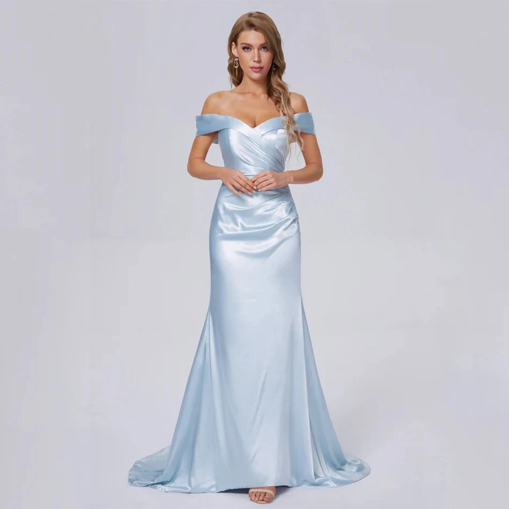

Arya Classic Sky Blue Evening Dresses Satin for Floor-Length Off the Shoulder Prom Dress Mermaid Vestidos De Fiesta Customized