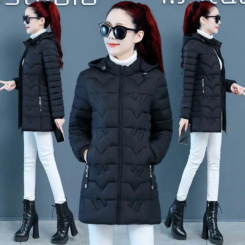 Women, Medium To Long Length, Cotton Jacket 2024 Winter New Sim And Stylish, Mother\'s Down Cotton Jacket Female Warm Cardigan
