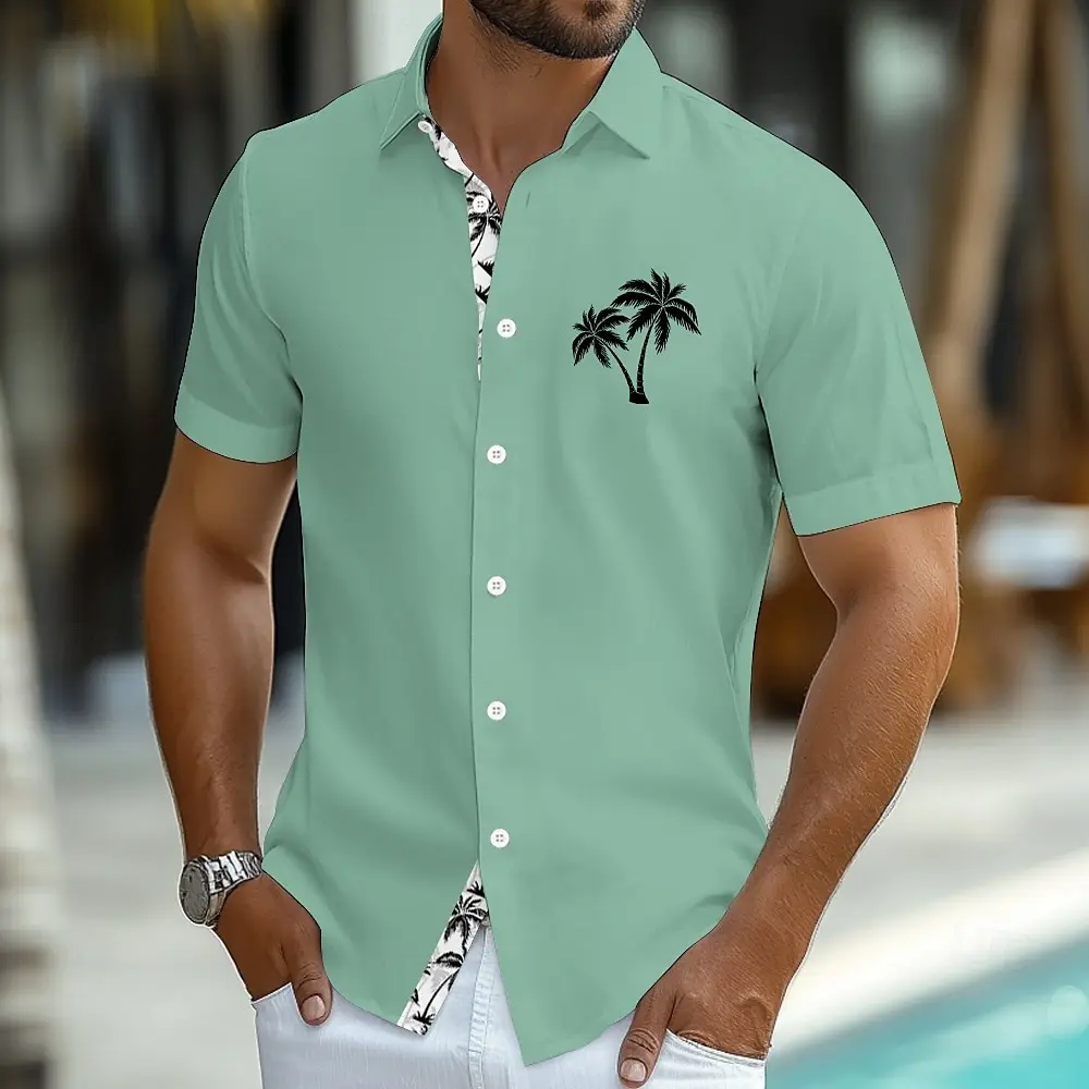 Hawaiian Summer Men's Shirt Coconut Gradient Tropical Plant Button Shirt Hawaiian Short Sleeve Shirt
