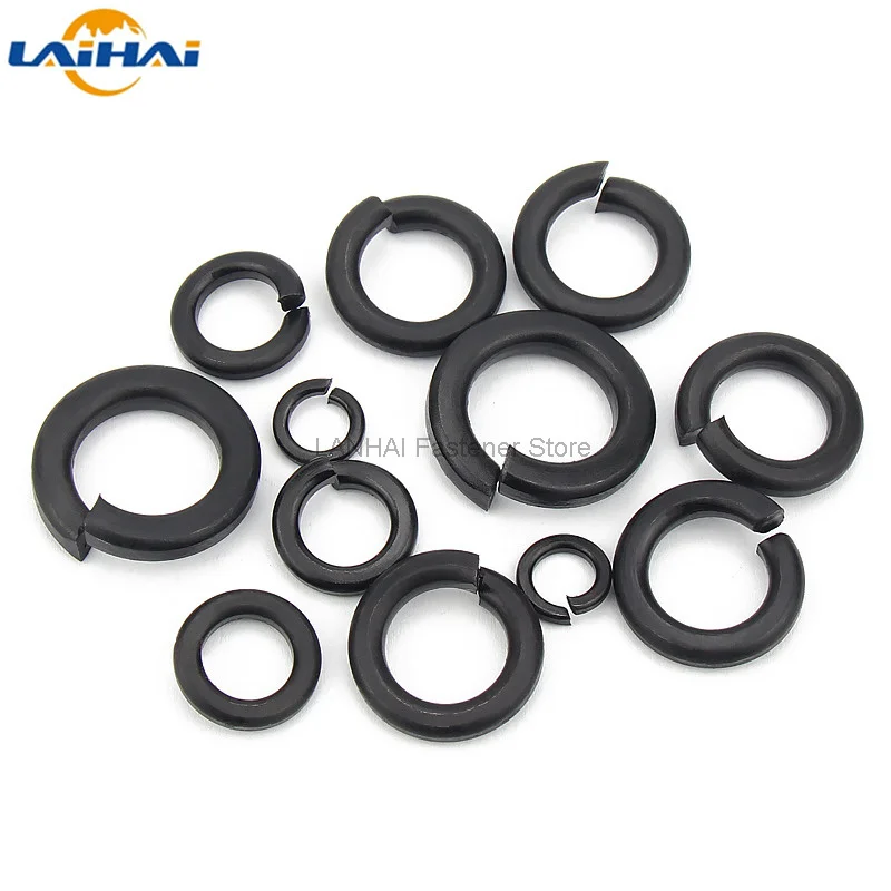 5/10/25/50pc M2 M2.5 M3 M3.5 M4 M5 M6 M8 M10 M12 - M24 DIN127 GB93 Black Grade 8.8 Steel Spring Washer Split Lock Elastic Gasket