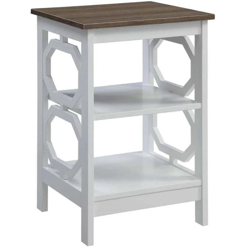 

End Table with Shelves, Driftwood Top/White, 15.75 in X 15.75 in X 23.75 In