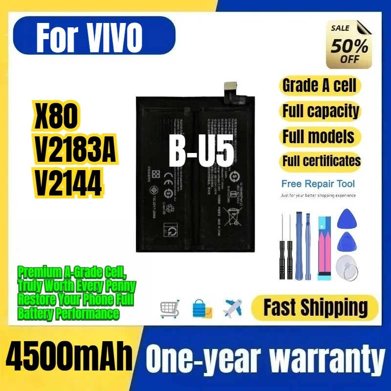 B-U5 for VIVO X80/V2183A/V2144 Phone Battery 0 Cycle High Quality Capacity Battery Replacement Bateria Grade A Cell with Tools