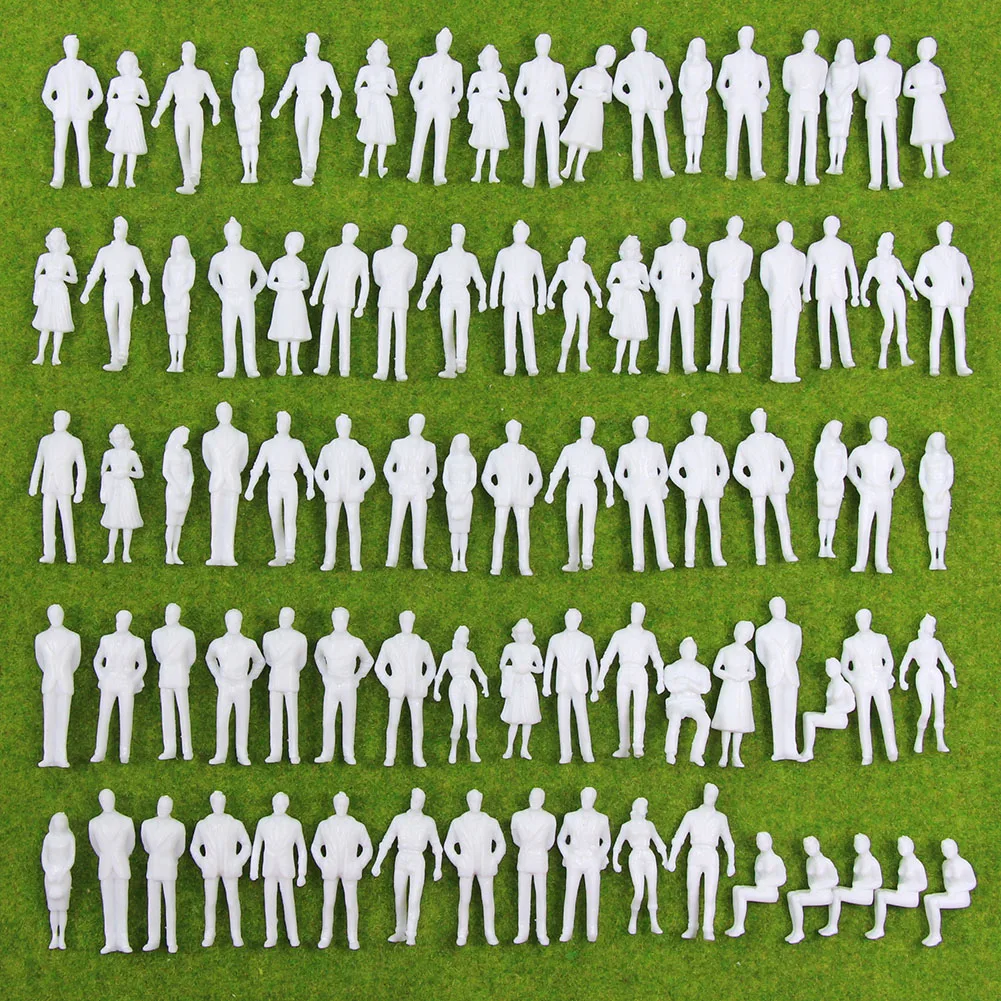 Evemodel P50B 100pcs Model Trains 1:50 Scale Unpainted Figures White O Scale People