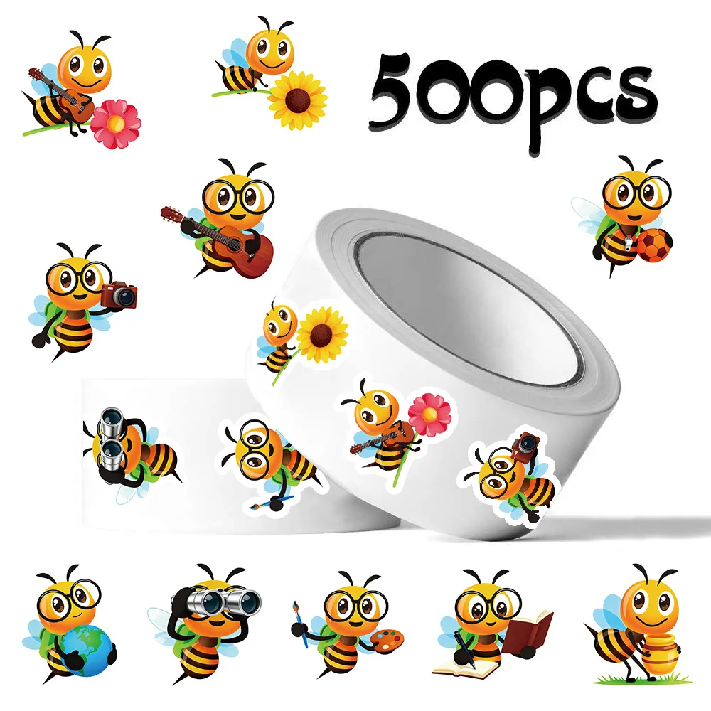 

500pcs/Roll Cartoon Cute Bee Sticker Creative Graffiti Mobile Phone Case Laptop Notebook DIY Decorative Toys Gift Sticker