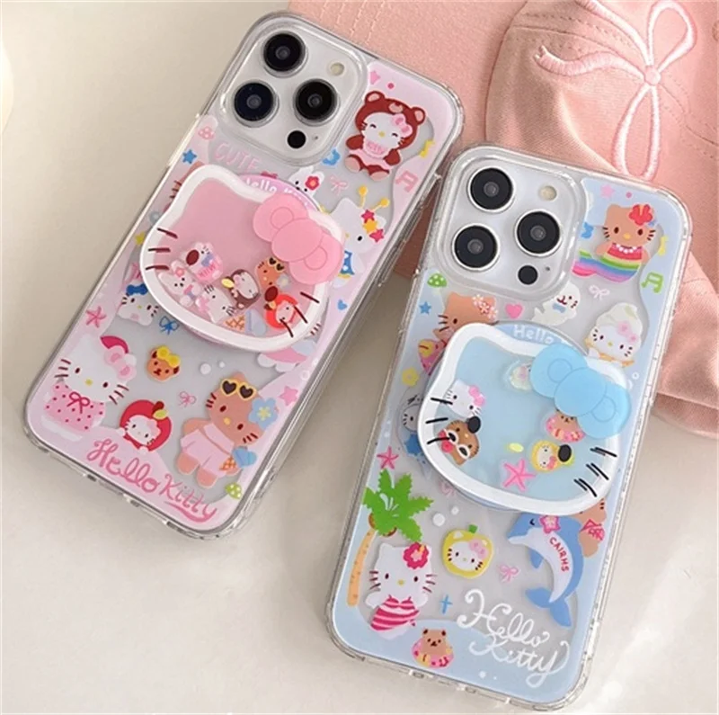 Cute Hello Kitty Cartoon Magsafe Wireless Charge Phone Case For iPhone 11 12 13 14 15 16Pro Max Kitty Shake Magnetic Stand Cover