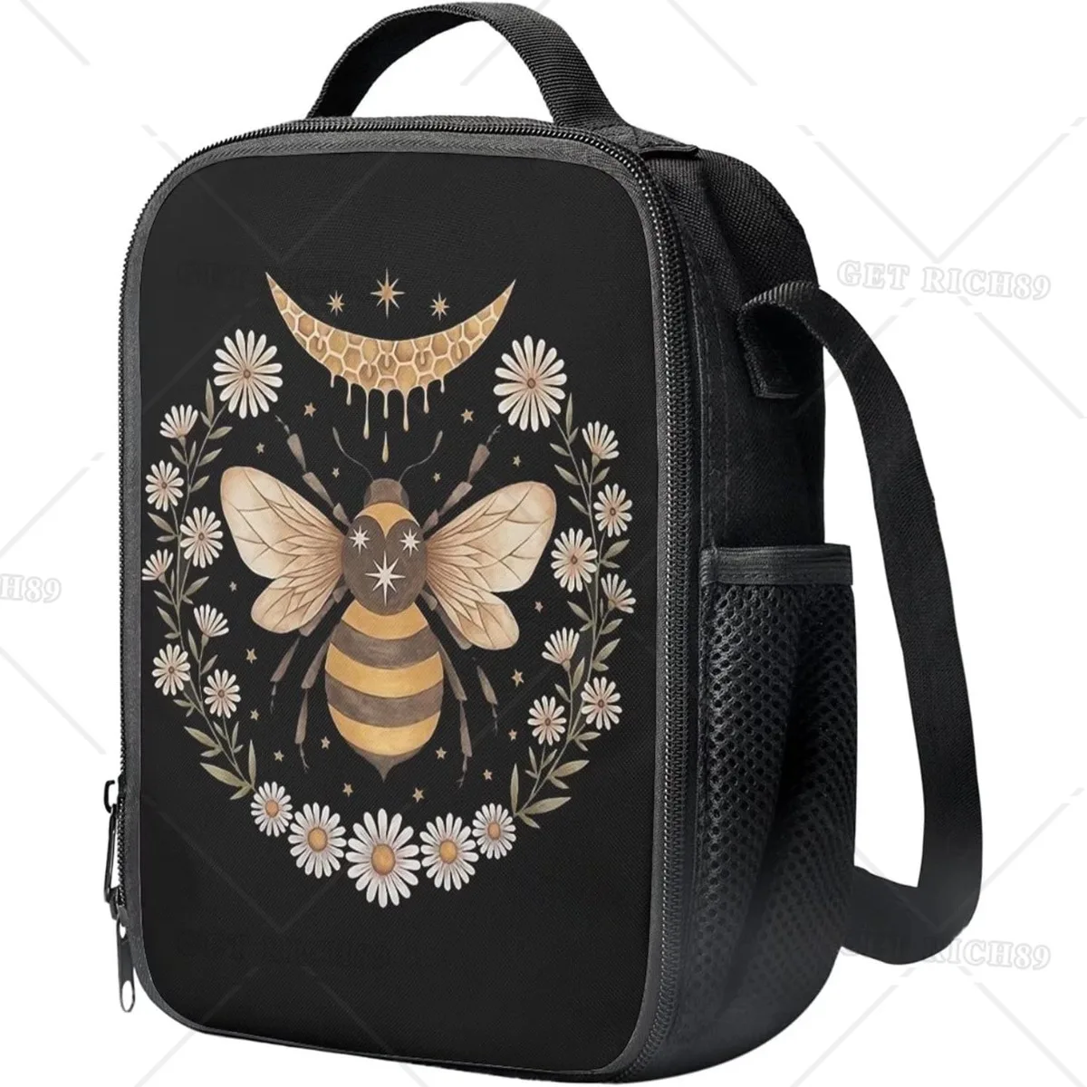 Daisy Bee Butterfly Bird Lunch Bag Insulated Lunch Box Kids Daycare Food Box Keep Warm Lunch Tote with Shoulder Strap and Pocket