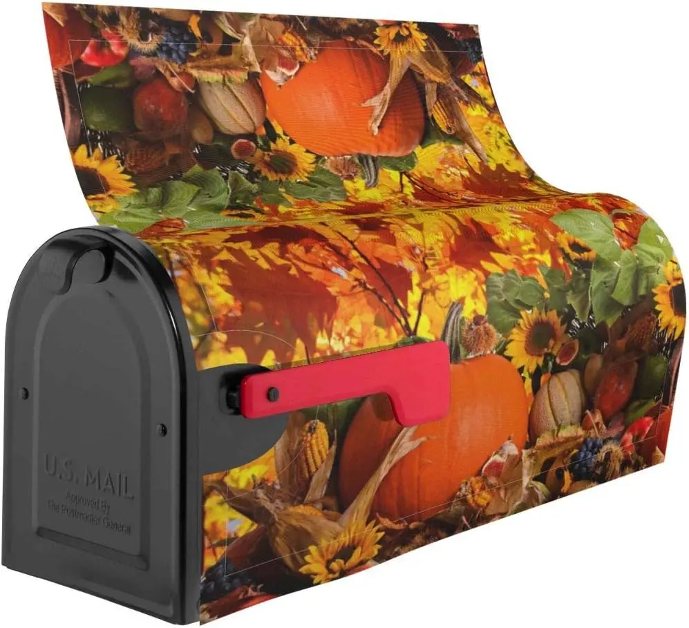 Autumn Fall Harvest Mailbox Cover Trees Nature Leaves Thanksgiving Pumpkin Letter Box Cover Magnetic Mail Wraps Decor 21x18 Inch