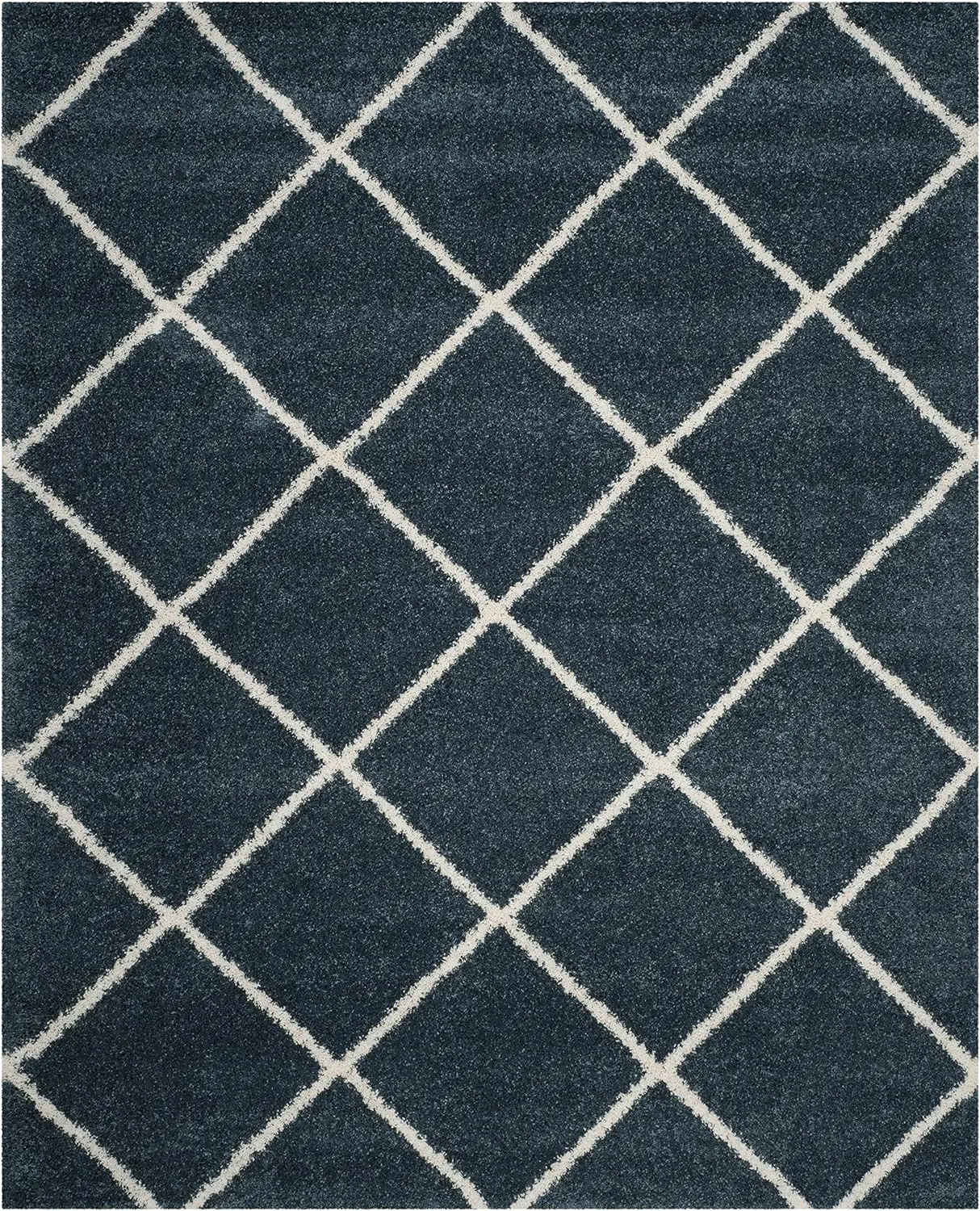 

Hudson Shag Collection Area Rug - 8' x 10', Slate Blue & Ivory, Modern Trellis Design, Non-Shedding & Easy Care