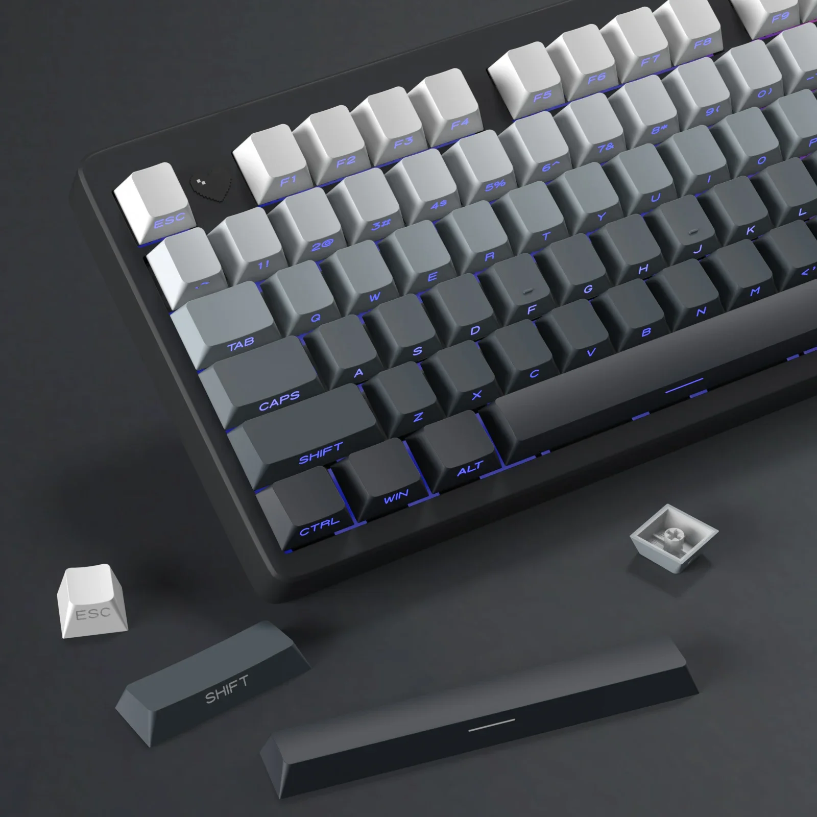 New 133+ Keys Gradient Gray PBT Double Shot Keycap Side Prin