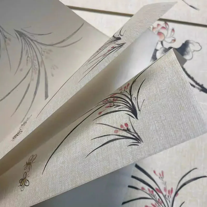  Chinese Calligraphy Paper Sumi 20 Sheets, Half-Ripe Xuan Paper for Regular Script, Thick Rice Paper with Flower Pattern