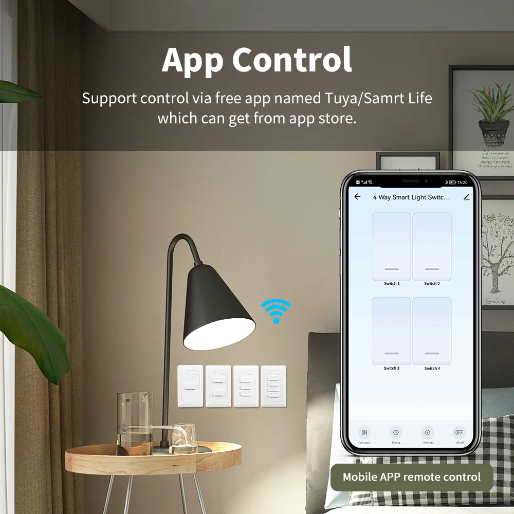 Tuya WiFi Smart Switch 1/2/3/4 Gang Physical Wall light Push Button Switches Work With Alexa Google Home Voice Control 110v-240v