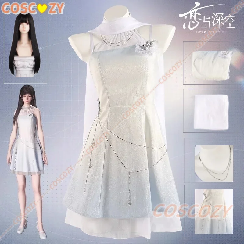 

CosplayGame Love and Deepspace Hunter Girl Cosplay Costume Necklace Set Wig Adult Women Girls White Lovely Dress Uniform Costume