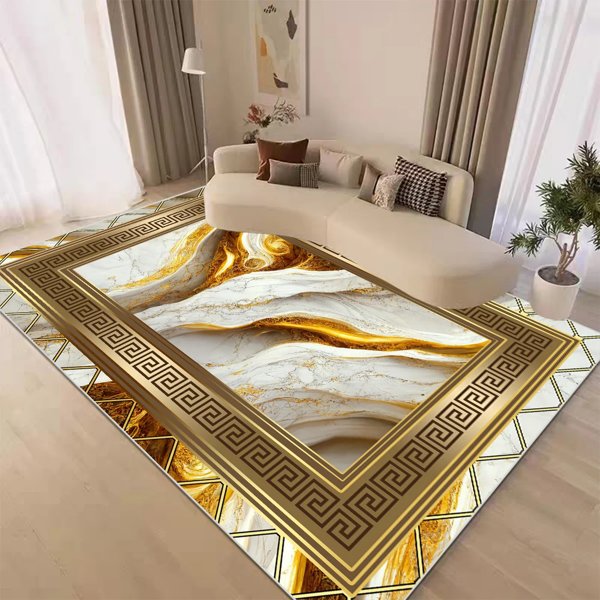 

Golden Marble Pattern Carpets for Living Room Home Decoration Luxury Style Rugs Balcony Absorbent Floor Mats Non-slip Washable