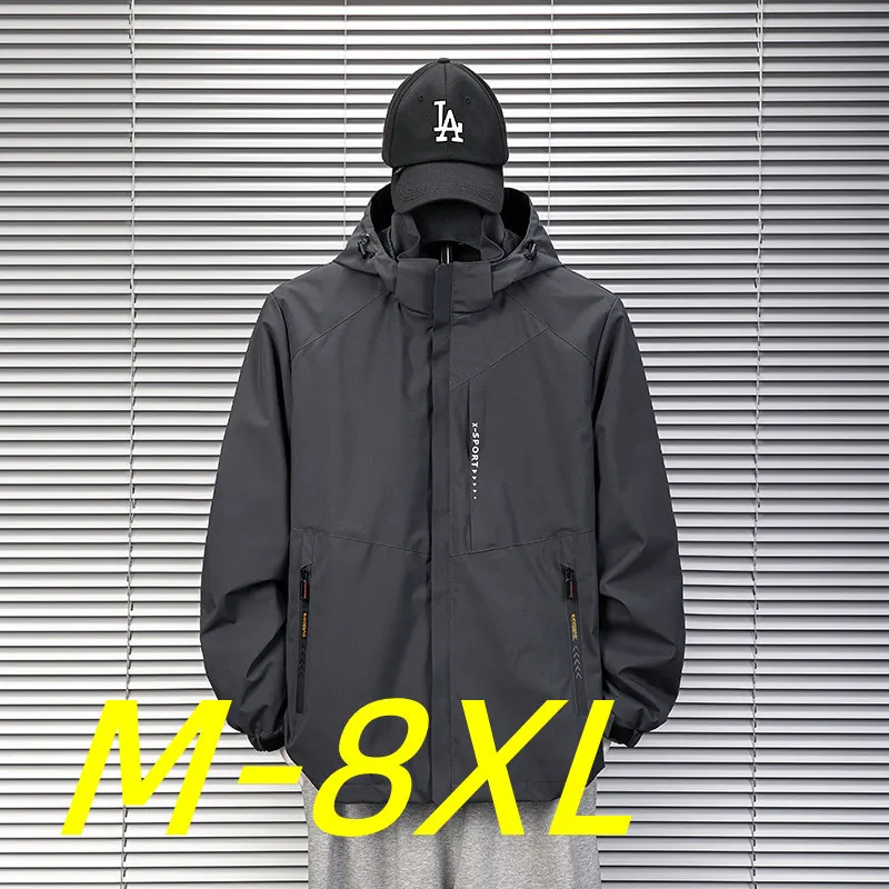 Men Waterproof Hoodie Jacket Loose Outerwear Hiking Sportswear Mens Casual Breathable Jackets Male Windbreaker Plus Size M-8Xl