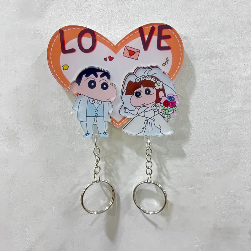 Kawaii Crayon Shin Chan Acrylic Couple Keychain Anime Cartoon Doll Creative Refrigerator Magnet Bag Pendant Decoration Gift