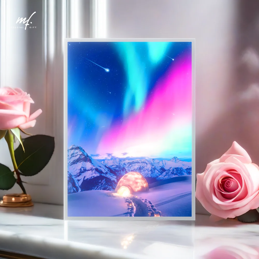 Ins hot romantic HD aurora light painting, USB dimmable neon photo frame, Christmas home creative decoration mood lamp gift