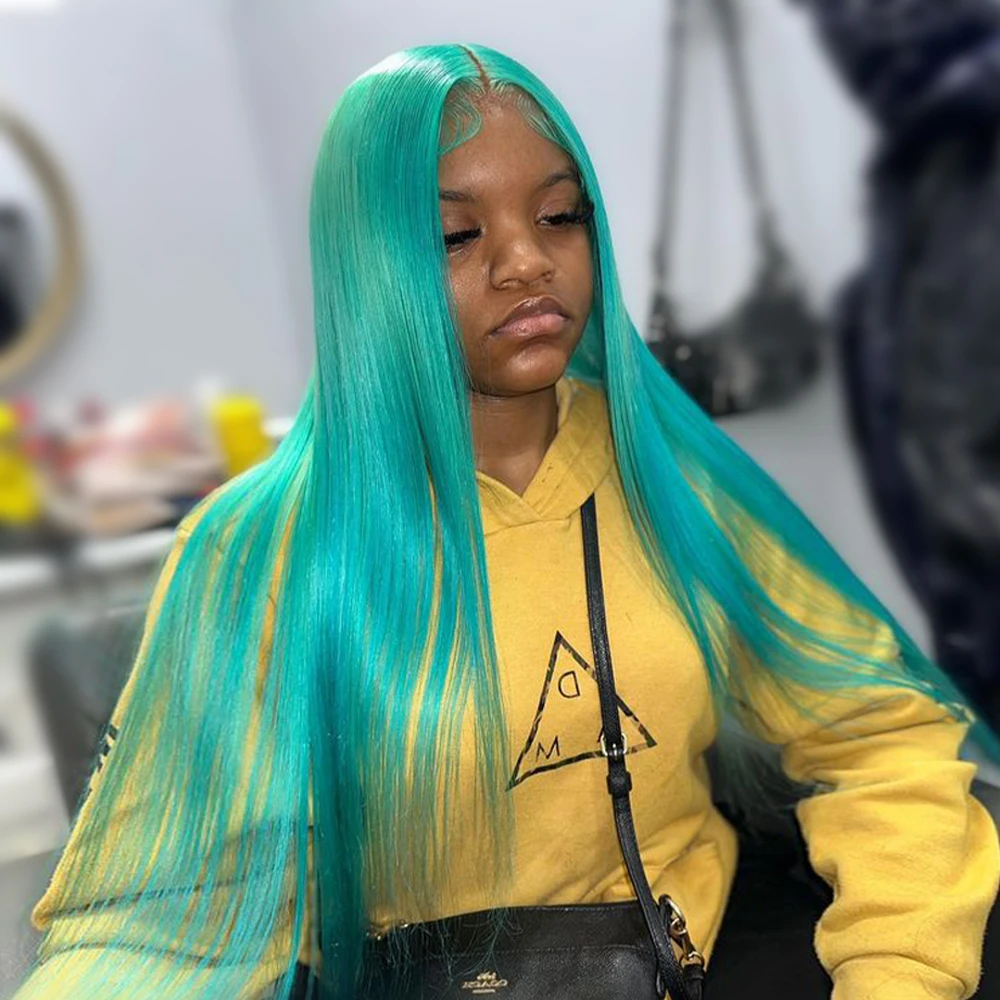 13x6 سماوي الأزرق الدانتيل شعر مستعار أمامي مستقيم الضوء الأخضر الدانتيل شعر مستعار أمامي شعر الإنسان قبل قطعها شقراء 613 الدانتيل الباروكات الأمامية للمرأة #1