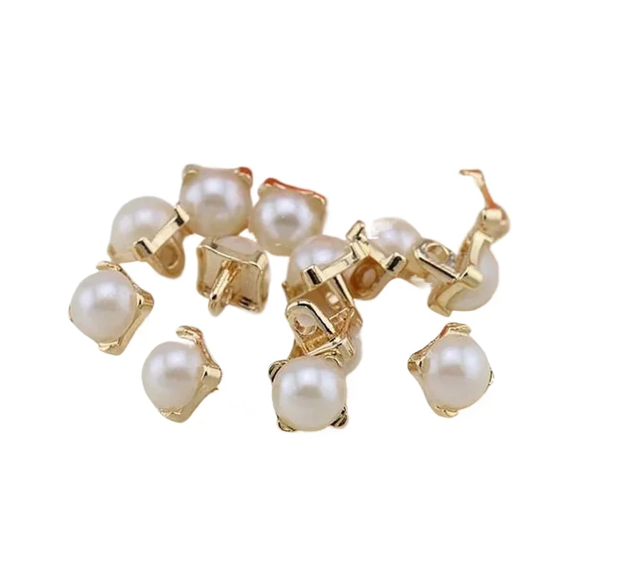 8mm Metal Exquisite Square Pearl Buttons DIY Shirt Children Sweater Coat Decorative Buttons 100pcs/bag
