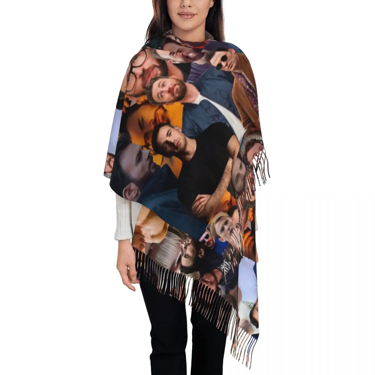 Chris Evans Photo Collage Scarf Tassel Scarves Women Soft Warm Shawls and Wraps Large Fall Winter Shawl Wrap