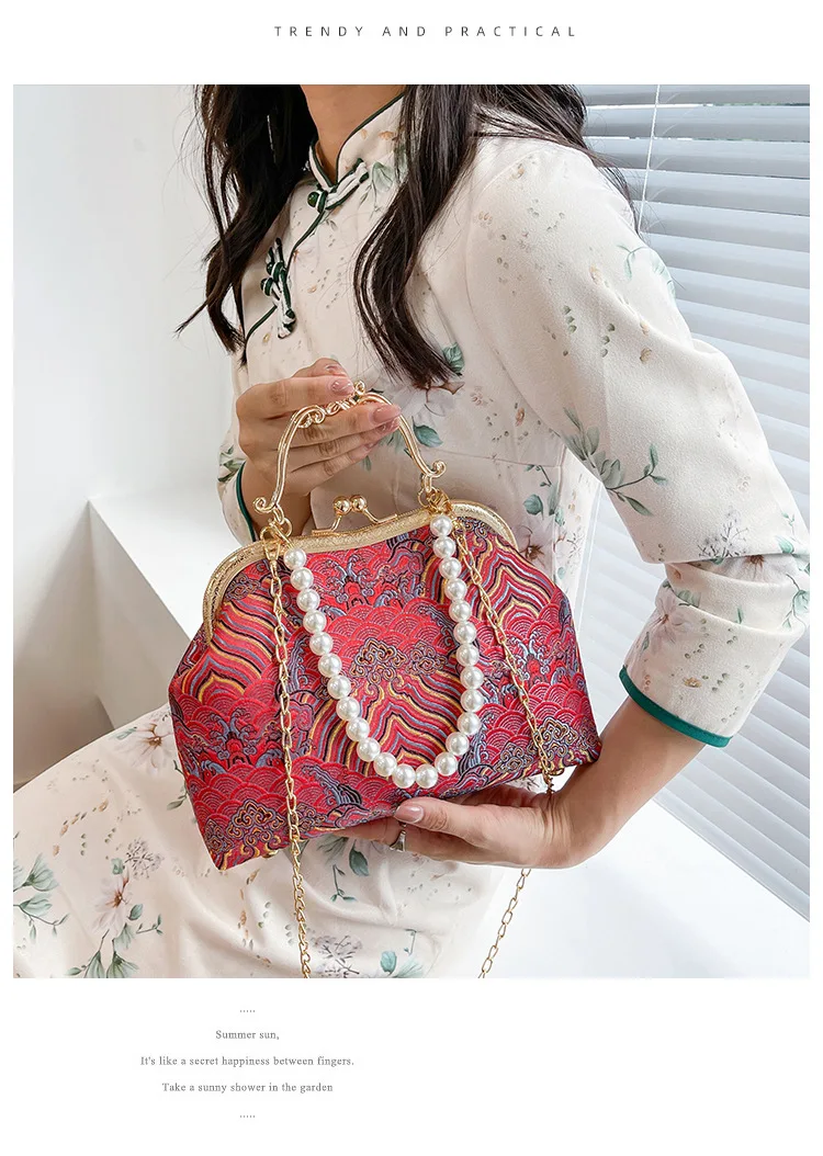 Lace Women\'s Handbag Chain Shoulder Bag Vintage Chinese Style Wedding Party Shell Crossbody Bag Elegant Advanced Messenger Bag