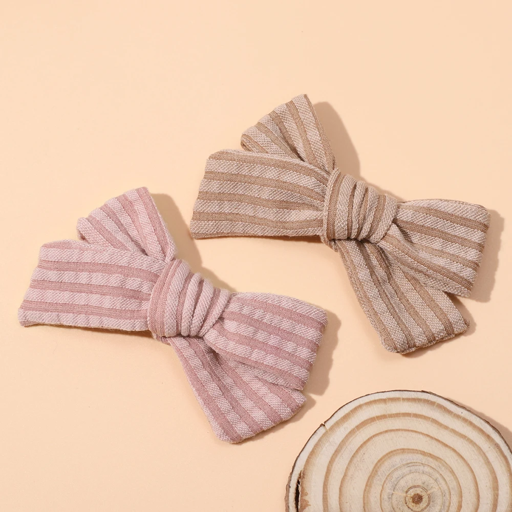 

2Pcs/set Baby Hair Clips Girl Bows Hairpins Stripe Infant Cotton Side Pin Cute Duckbill Clip Children Barrettes Hair Accessories