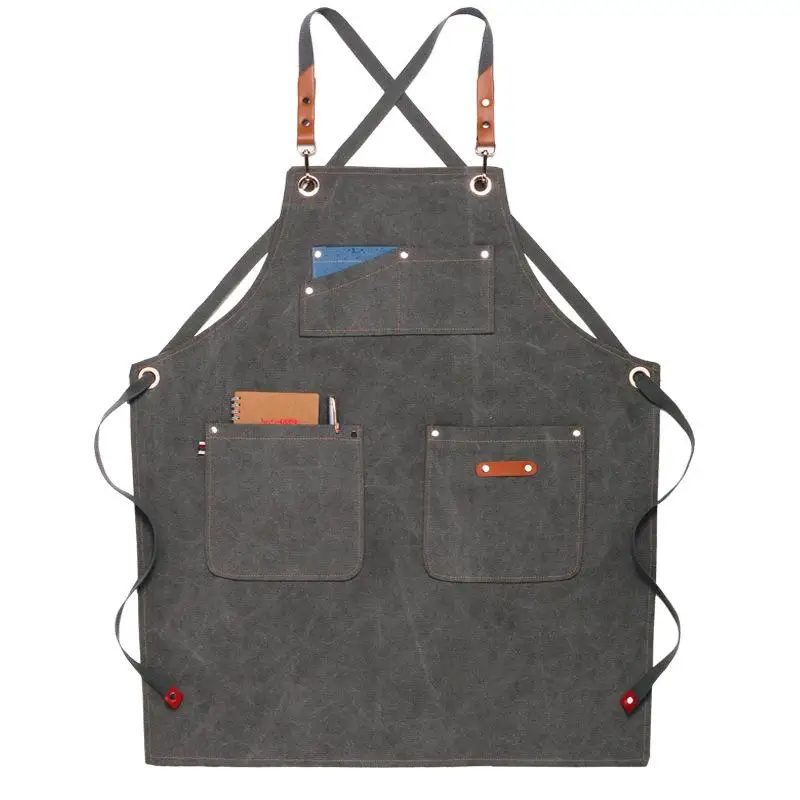Free Printing LOGO On Aprons Fashionable Korean Style Barista Floral Milk Tea Shop Work Clothes Sleeveless Aprons For Men Women